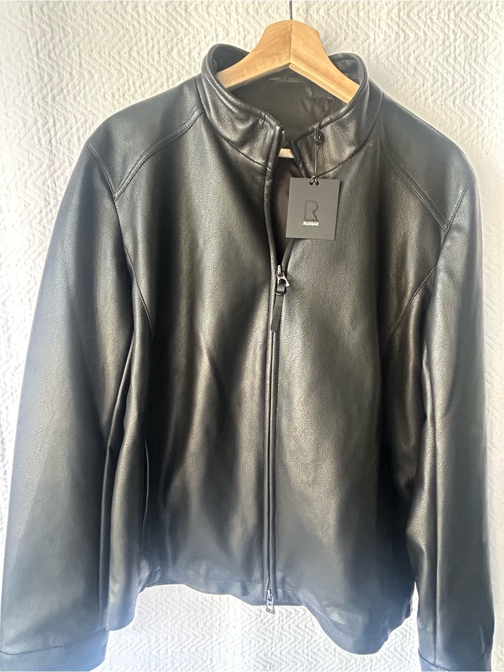 Brand New Authentic Men’s Rudsak Black Faux Leather Zip-Front Jacket. Evan NM